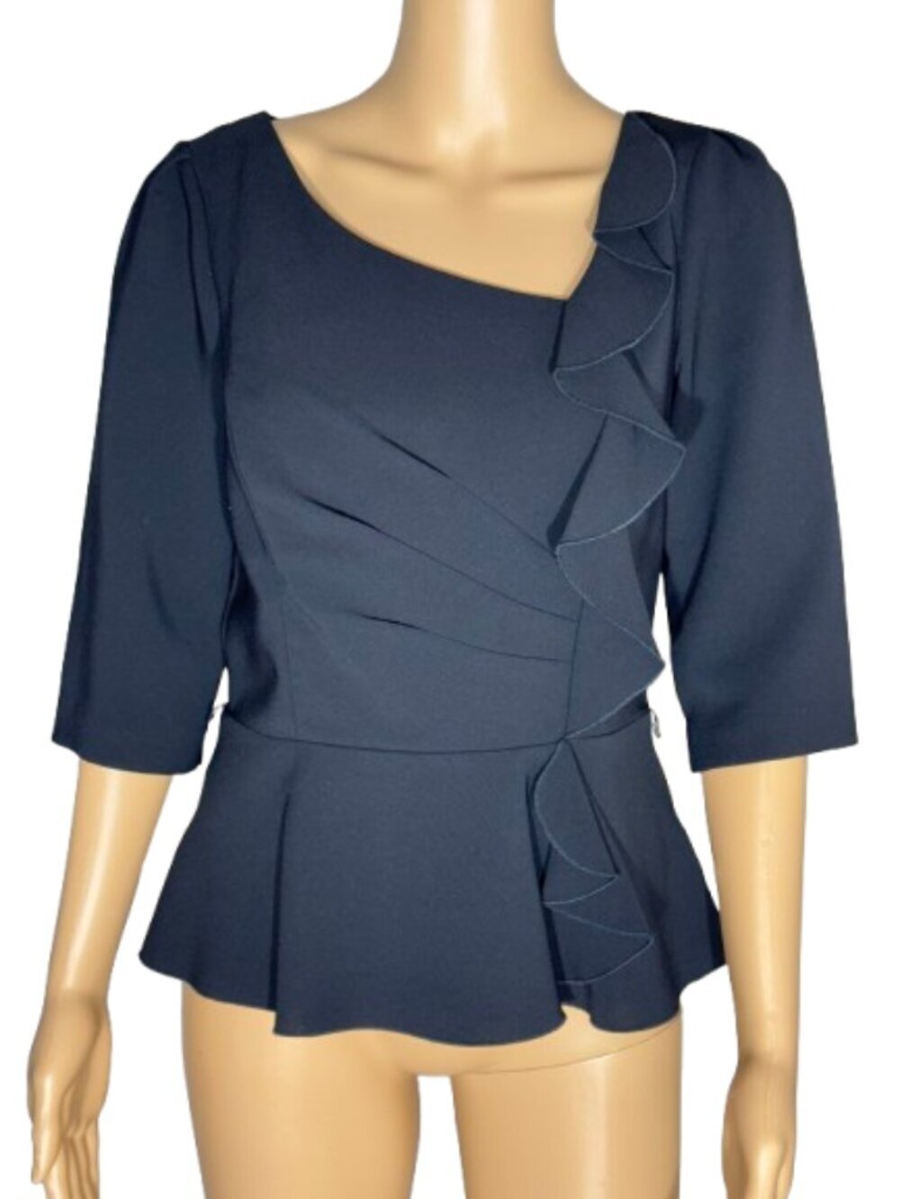 White House Black Market Black Ruffle Peplum Women's Blouse Size 2